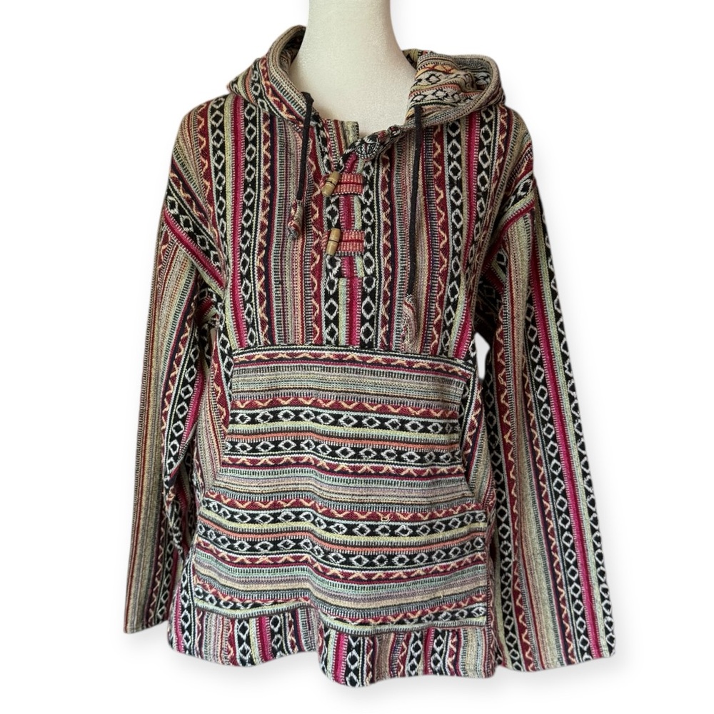 KARMA CIRCLE USA 100% Cotton Multicolor Woven Pullover Baja Hoodie, Wmn's S/M
